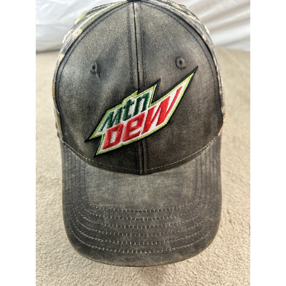 Mountain Dew Mtn Dew Hat‎ Cap Camo Distressed Black Adjustable Baseball Promo